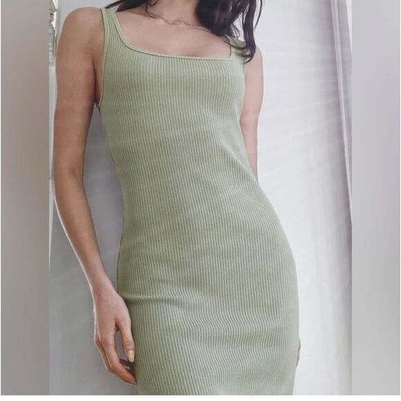 Aritzia Wilfred Free Murdock Ribbed Dress Silent Storm Green Size XXS - Picture 1 of 6